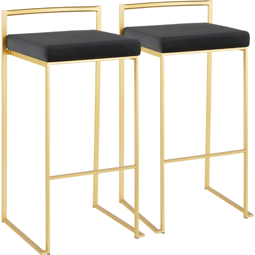 Fuji 30" Bar Stool in Black Velvet & Gold Metal (Set of 2)